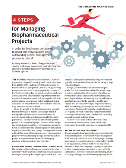 Critical Steps for Outstanding Biopharmaceutical Project Management