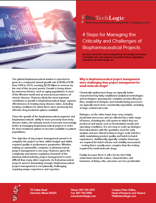 UseCase: White Paper: 4 Steps for Managing Biopharmaceutical Projects - BioTechLogic, Inc